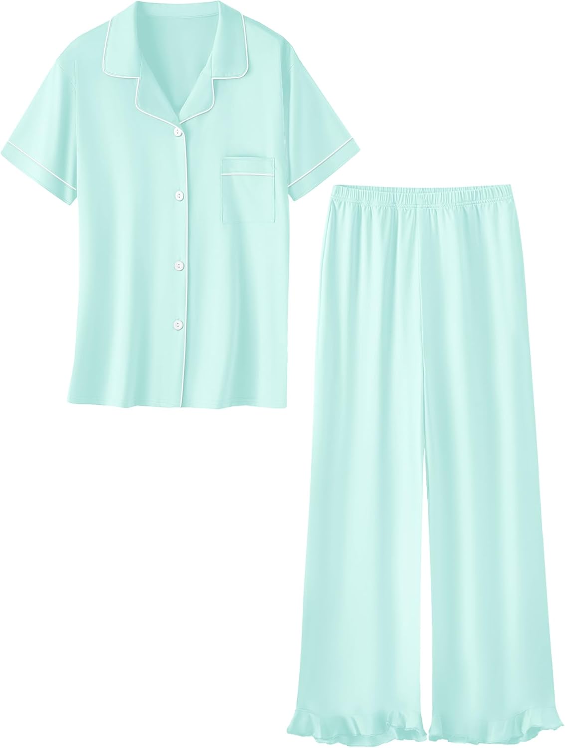 Umeyda Pajamas Set for Girls 2PCS Button-Down Short Sleeves Top and Ruffle Pants Sleepwear for Kids 5-14 Years