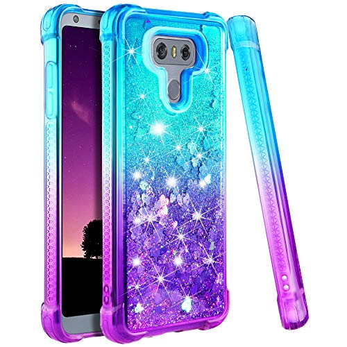 Ruky Case Compatible with LG G6, Gradient Quicksand Series Glitter Bling Sparkly Flowing Liquid Floating Soft TPU Bumper Cushion Reinforced Corners Women Girls Case Compatible with LG G6 (Aqua Purple)