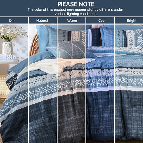 Image of Dintszyayue Navy Blue King Comforter Size Set, 8 Pieces Striped Texture Bed in a Bag Bedding Sets, Lightweight Soft Comforter and Sheet Set, All Season Microfiber Teen Boys Bedding Sets for Men Women