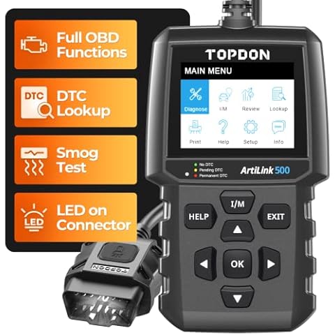TOPDON AL500 OBD2 Code Reader with Full OBD2 Functions, Universal Car Diagnostic Tool OBD Scanner for All Cars with 2.8"TFT Display, Free Update, DTC Lookup, Print via PC, Built-in Help Menu Cover