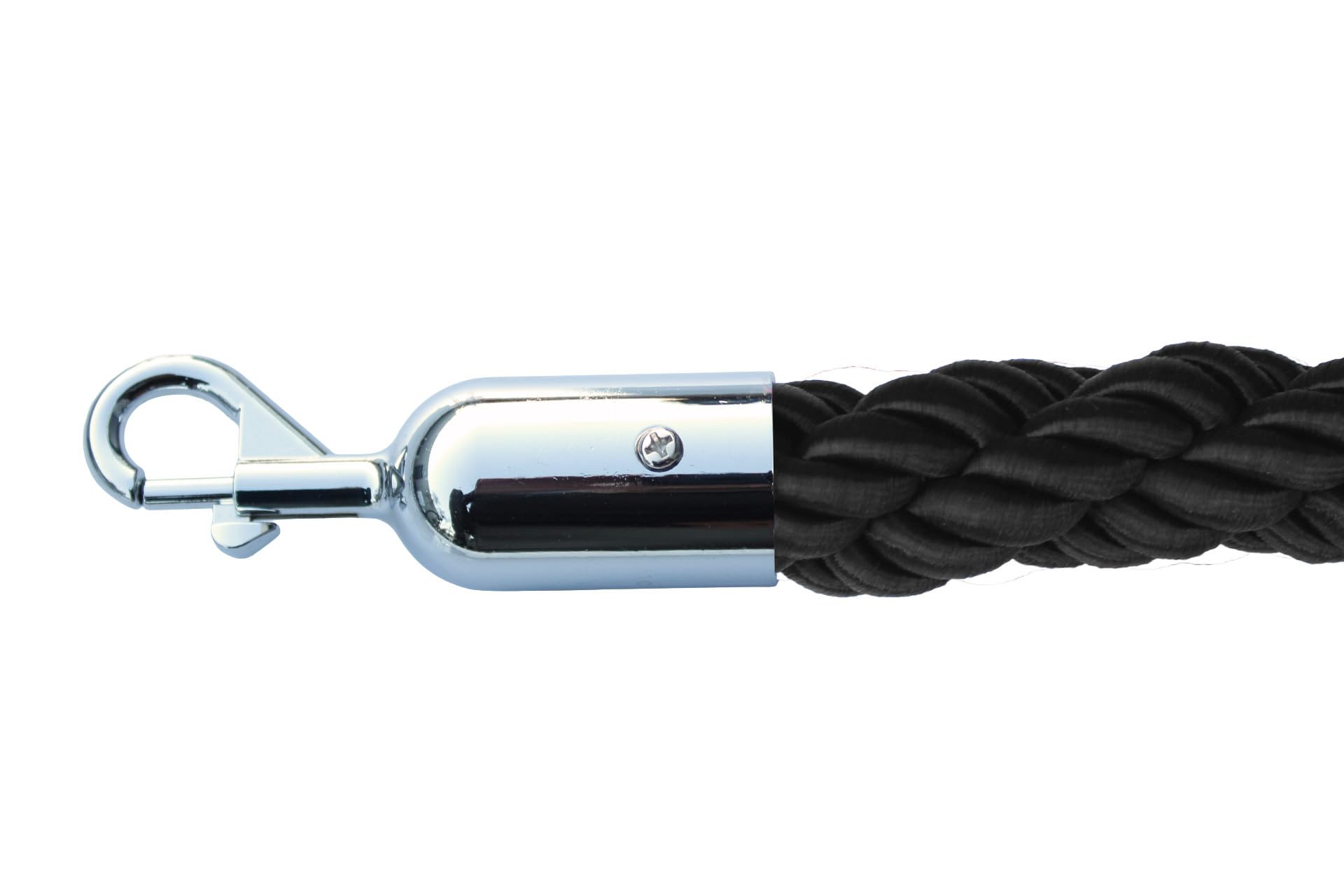 Cordel de barrera con gancho de 150 cm, 2 unidades, cuerda trenzada con cierre de acero inoxidable, cinta de barrera para postes de barrera y postes VIP, diámetro de 32 mm, negro/plateado