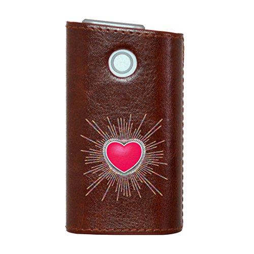 glo グロー グロウ 専用 レザーケース レザーカバー タバコ ケース カバー 合皮 ハードケース カバー 収納 デザイン 革 皮 BROWN ブラウン ラブリー ハート ピンク シンプル 004557