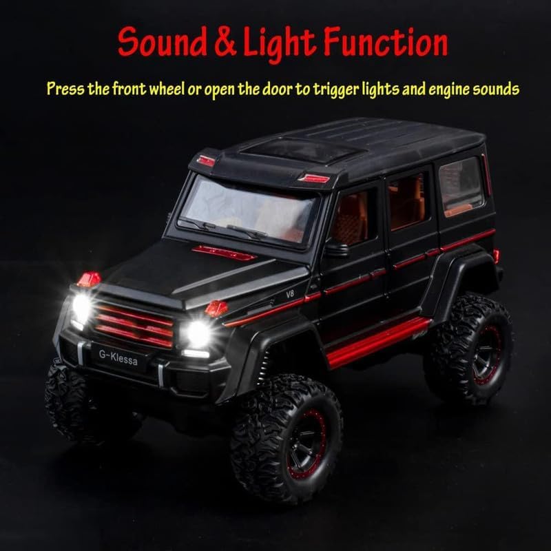 Image of Kids Model 1:32 AMG 4X4 Die Cast Metal Car Pull Back Action Opening Doors with Realistic Engine Sound Lights Toy Car Gift for Boys - Black