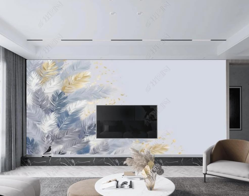 Papier peint intissé plume d'or pour métamorphoser un grand mur de salon
