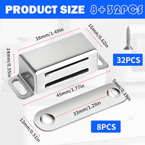 8 Stück Magnetschnäpper,Türmagnet,Schrankmagnete,Magnet Schranktür,Magnetverschluss Schrank,Schrankmagnete Stark, Türmagnet Magnetschnäpper, Balkontür Magnet Mit 32 Schrauben