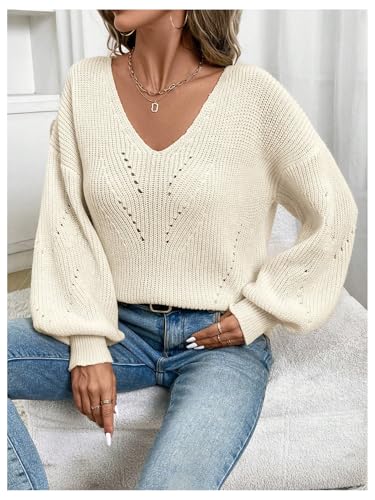 Image of GORGLITTER Women's Bow Fall Sweaters 2025 Cable Knit Chunky Oversized Long Sleeve Backless V Neck Pullover Tops