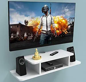 SAFAK Wooden Floating TV Entertainment Unit Wall Mounted Stand for Set Top Box Wall Hanging Storage Shelf Cabinet Rack Bedroom for Living Room Color White