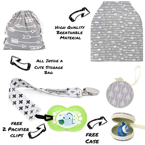 Dodo Babies Nursing Cover Set - Soft, Multipurpose Stretch Scarf For Breastfeeding And Car Seat Cover, Two Universal Pacifier Holders, Binky Case, Storage Bag - Modern Geo Print For Baby Girl Or Boy #TOP1
