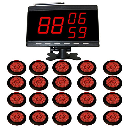 SINGCALL Wireless Table Calling System,Pack of 20 pcs Red Table Bells and 1 pc Black Display Number Display That Show 3 Groups of Numbers