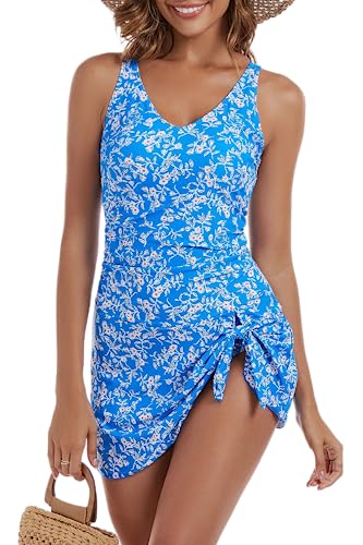 Image of Aidonger One Piece Swim Dress Swimsuits for Women Tummy Control Swimdress Skirt Bathing Suit