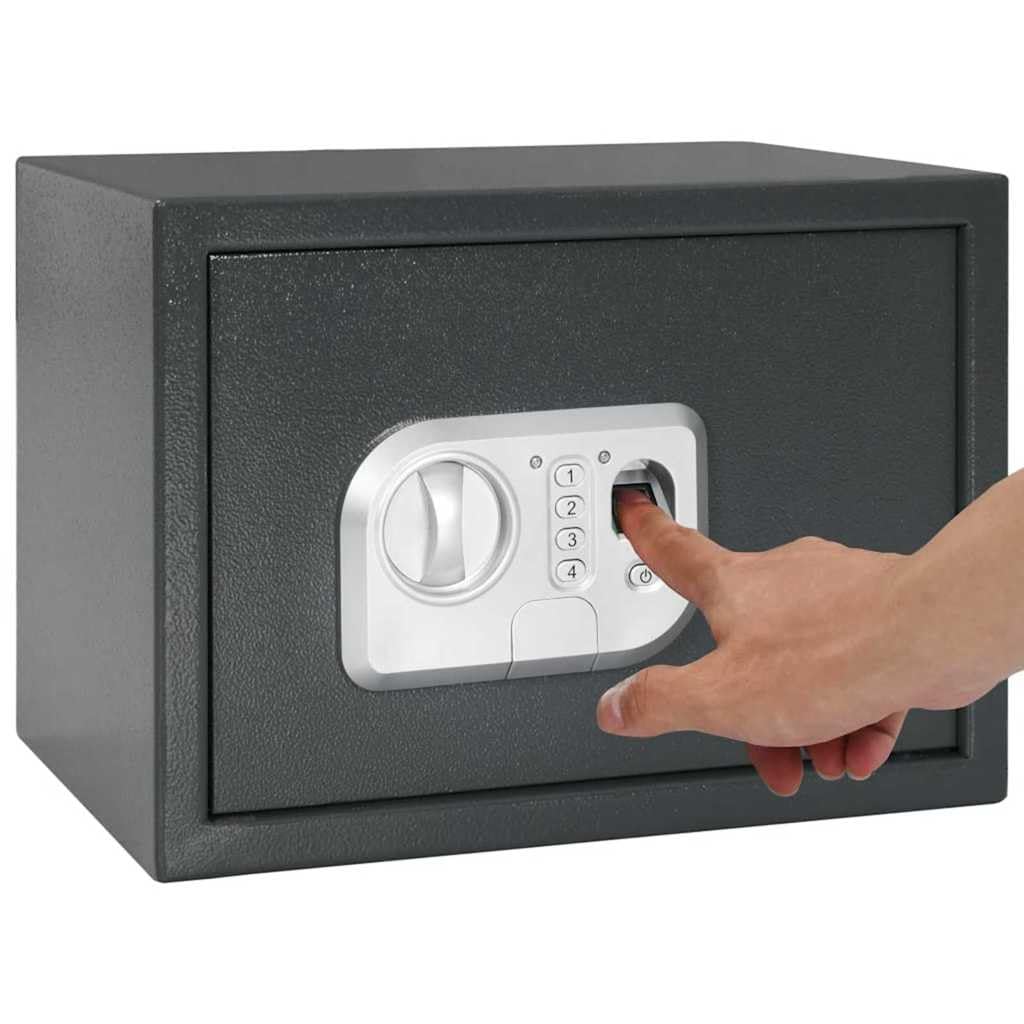 vidaXL Caja Fuerte Digital Gris Oscuro 35 x 25 x 25 cm Acero, Oficina Segura, Caja Fuerte Digital Compacta, Almacenamiento Sin Llave, Bóveda Biométrica de Acero Gris