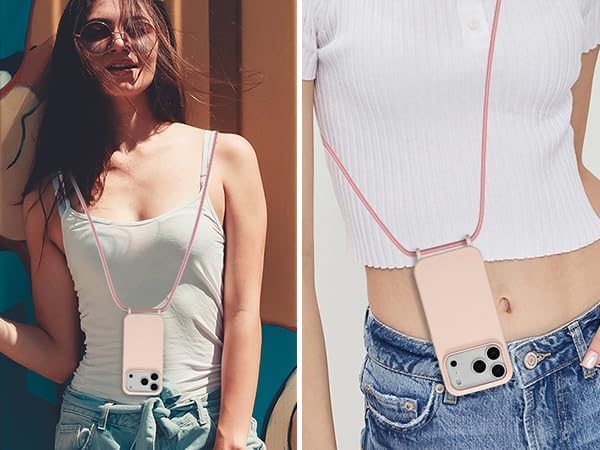 ZTOFERA for iPhone 17 Pro Case with Strap,Crossbody Phone Case with Adjustable Neck Shoulder Lanyard,Soft Silicone Shockproof Protective Phone Cover for iPhone 17 Pro 6.3 inch-Pink - Image 7