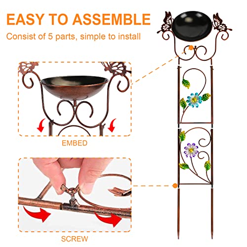 Bird Bath With Trellis Outdoor, Antique Garden Iron Plant Trellis With Decorative Butterflies Detachable Metal Potted Plants Support For Climbing Flowers(Butterfly) #TOP4