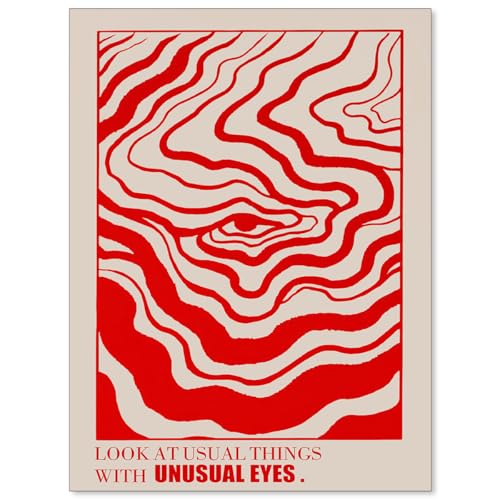 Medpol Retro Red Abstract Eye Canvas Wall Art Vintage Hippie