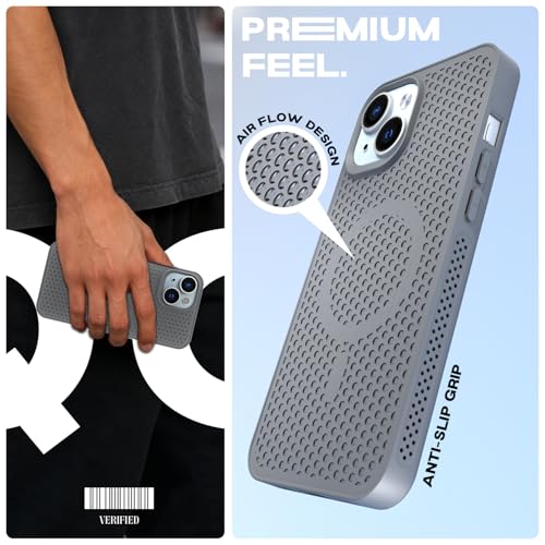 Image of Pikkme Back Cover for iPhone 13 / iPhone 14 | Honeycomb Cooling Design | Silicone Heat Dissipation | Mag-Safe Compatible | Shockproof Camera Protection Bumper Case (Grey)