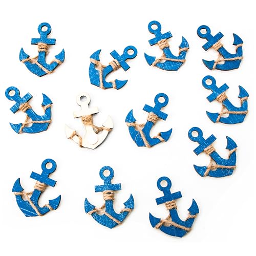 Décorations maritimes ancre en bois, lot de 12: Petits ancres décoratives en bois, déco table thème marin, décoration salle de bain mer, accessoires déco...