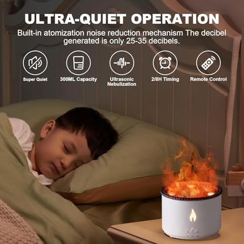 Image of KIMEE Volcano Humidifier Aromatherapy Essential Oil Diffuser, 2 Mist Modes: Flame and Volcano, Large Capacity with Timer Waterless Auto-Off for Home, Office, Yoga, or Gym