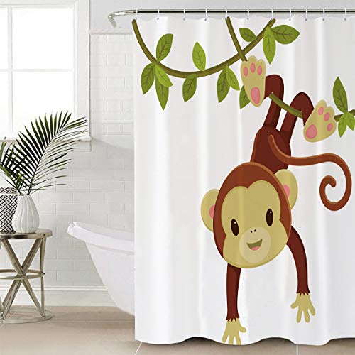 Sigouyi Shower Curtain 36" Wx72 H Shower Curtain Liner, Cartoon Monkey Branch Shower Curtains For Bathroom, Showers Stall, Camper & Clawfoot Tub, Waterproof Polyester Shower Curtain Set #TOP24