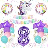 🌈🦄【Globo Princesa Unicornio Rosa Morado】 - Nuestra decoración de cumpleaños unicornio 8 años con cinta y punto de pegamento, muy fácil y conveniente para globos de papel de aluminio y globos de látex. Junta todos los globos y cuélgalos como telón de fondo de la fiesta, ¡se ve precioso!