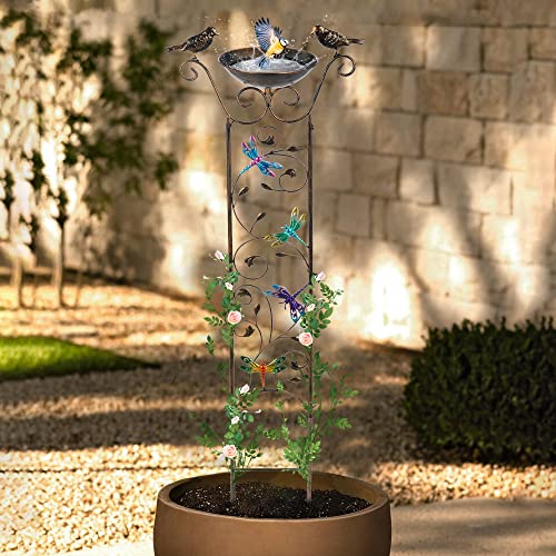 Sunnypark Bird Bath With Trellis Outdoor, Antique Garden Iron Plant Trellis With Decorative Dragonfly Detachable Bird Bath Bowl Metal Potted Plant Support For Climbing Flowers #TOP4