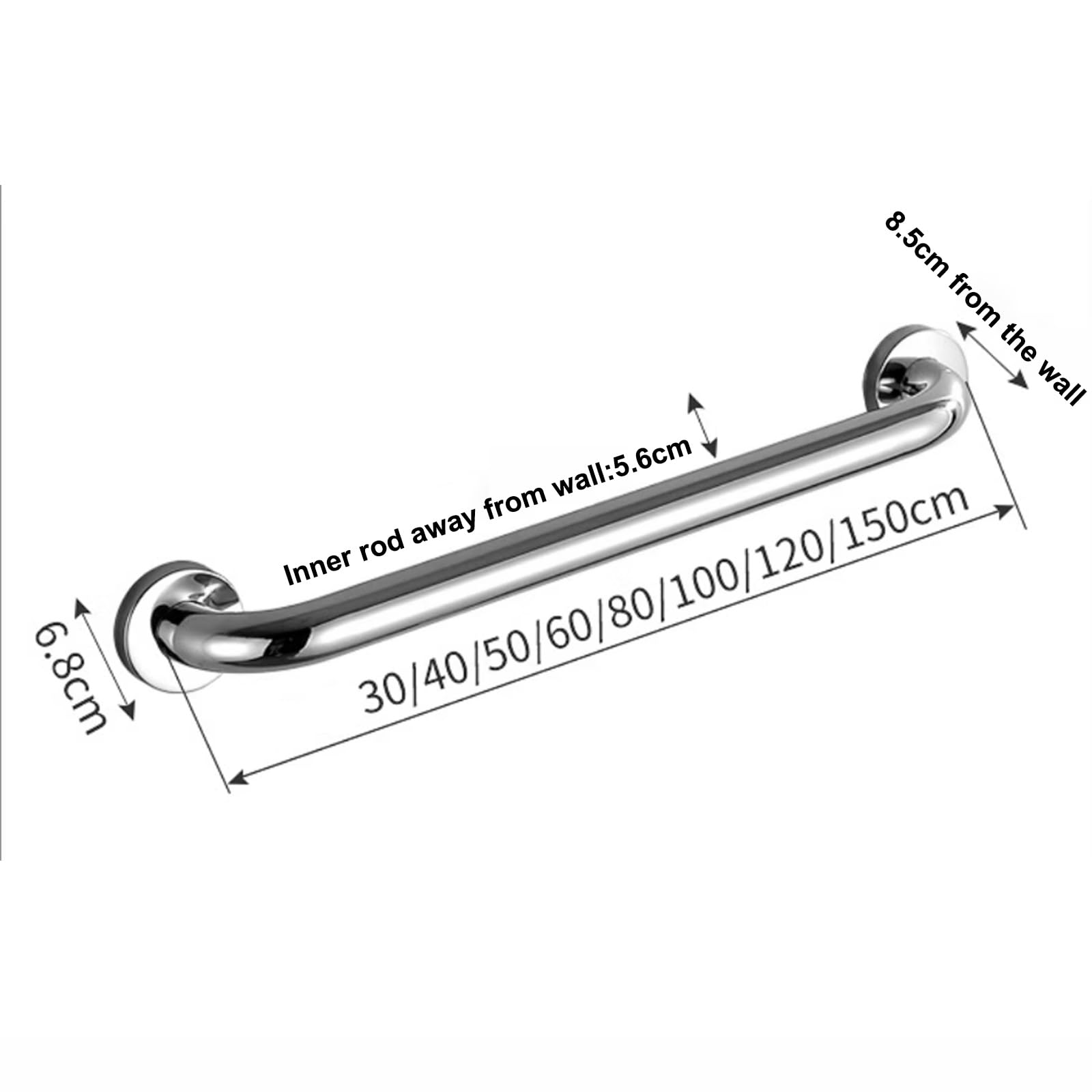 Haltegriff aus Edelstahl, 50 cm, rutschfester Sicherheitsgriff für Senioren und Behinderte, Badezimmer-Haltegriff, langlebige Greifhilfe für erhöhte Sicherheit