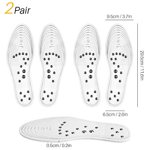 Massaging Insole, 2 Pairs Upgraded Acupressure Magnetic Foot Insoles for Pain Relief Therapy Reflexology Massage Insoles for Men and Women, Size Cutable and Washable (Black)