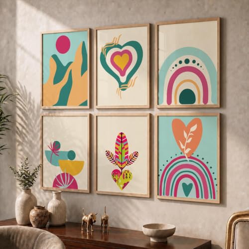 Image of kotart Minimal Boho Framed Wall Art Paintings with Frame for Home Decor - Painting for Wall Decoration Living Room Bedroom Office Room Decor- Pack of 6 (19x25 inch)