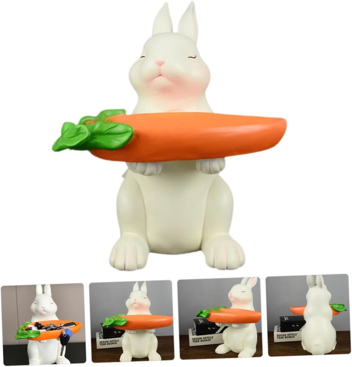 Ciieeo Resin Bunny Sculpture Key Tray Decorative Rabbit Figurine Sundry Container Candy Jewelry Dish for Entryway Home Décor Accent