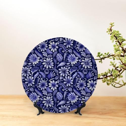 ‌Sapphire Botanical Artwork‌ Theme Ceramic Decorative Plate,7 Inch for Display