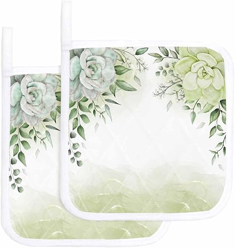 Miniatura 1 de 2 Packs Eucalyptus Leaves Pot Holders Sets for Kitchen,Oven Pan Plate Bowl Pads Heat Proof Mat with Hanging Loop,Terry Cloth Potholders Soft Grip
