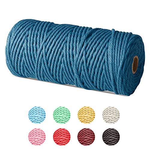 Czyan Corde Macramé - 3 mm x 100 m - Fil de Coton Naturel pour Le Tenture Murale, Cadeaux de Décoration DIY, Cintres Plantes, Décoration Bohème (Bleu) Cover