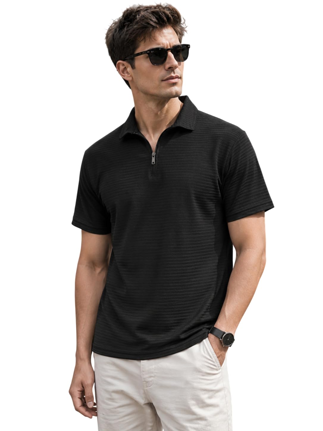 Men's Poly-Cotton T-Shirt with Stylish Zip Neck | Casual Wear | Half Sleeves | Breathable & Soft Fabric | Slim Fit Trendy Tee for Daily, Outdoor & Party Use-image-0