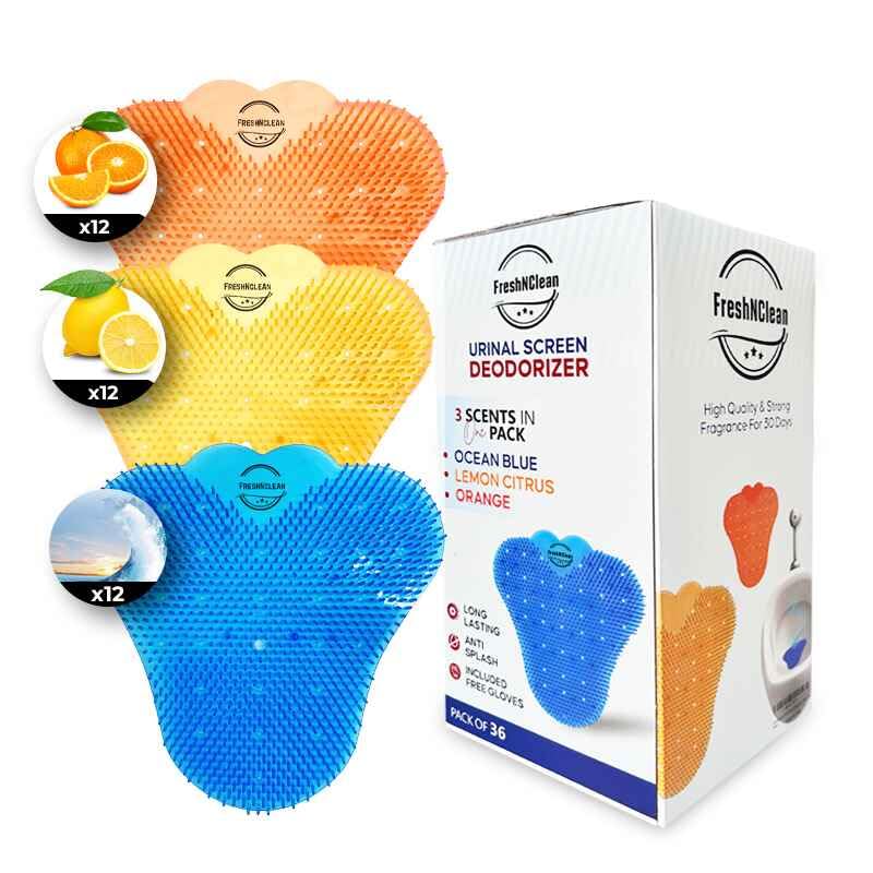 36 Pack Urinal Screen Deodorizer Pads - Scented Anti-Splash Mats For Restrooms (Ocean Breeze, Lemon, Orange)