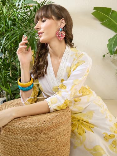 Image of INDO ERA Women's Cotton Ethnic Co-Ord Set | Kurta Pant Set | Stylish Cotton Suit Set for Women,12470