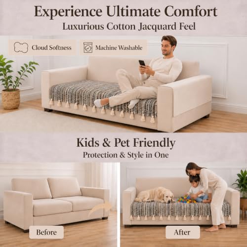 Image of STITCHNEST 'Nomad Weave Collection' 2 Seater Sofa Cover| Elegant Jacquard Fabric, Decorative Tassels, Washable & Durable for Modern Living54