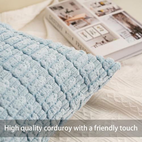 Image of Pack of 2 Corduroy Decorative Throw Pillow Covers 12x24 Inch, Sky Blue | Fall Soft Striped Pillow Covers Modern Farmhouse Home Decor Christmas Throw Pillow Covers for Sofa Living Room Couch Bed