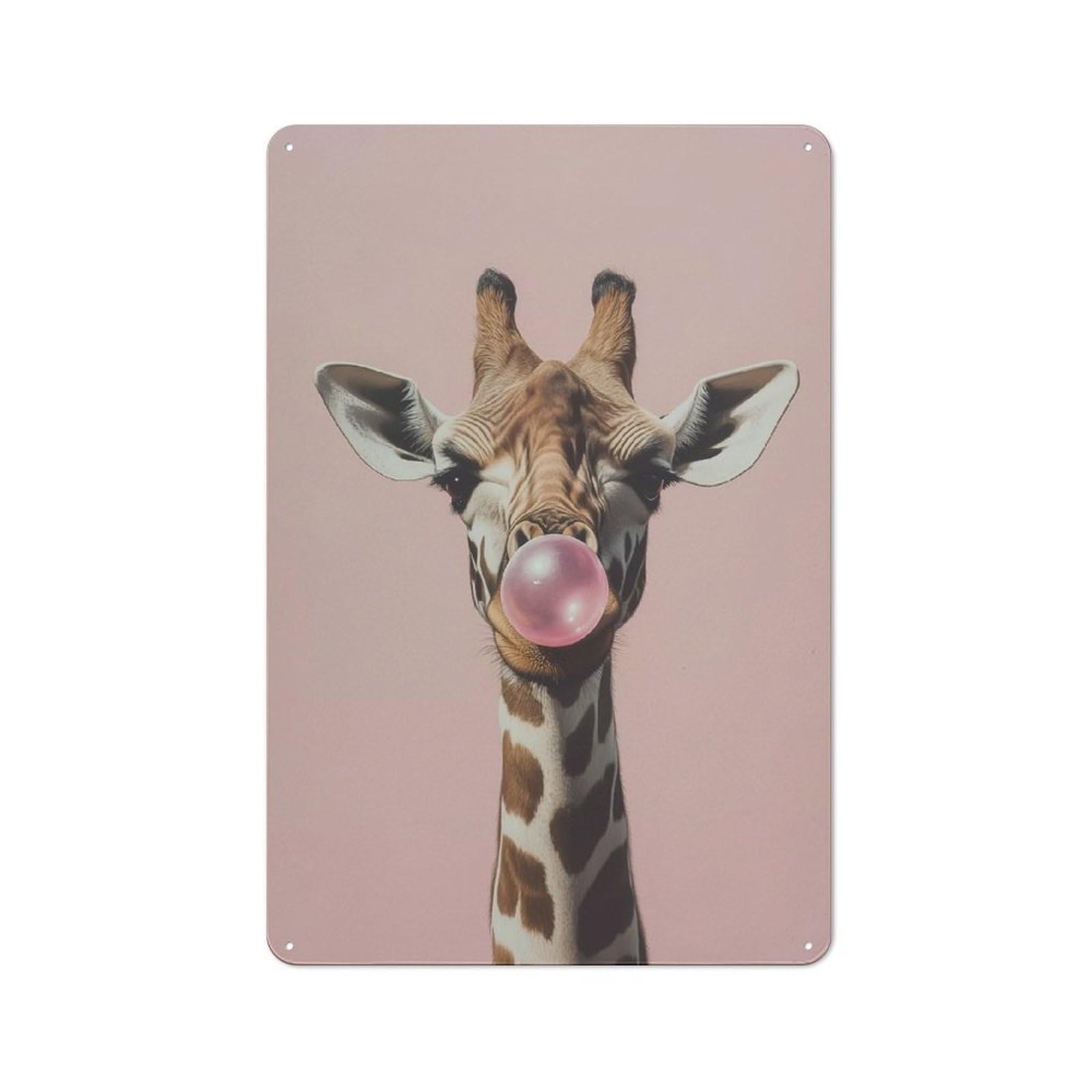 Junmoney Giraffe Blowing Pink Bubble Gum Everyday Vintage Metal Sign 30X20cm Featuring Room Wall Plaque For Home, Shop, Pub Or Studio Wall