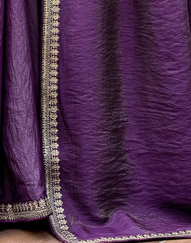Image of SIRIL Women's Shimmer Silk Sequence Embroidery Lace two Tone Saree With Embroidery Unstitched Blouse Piece