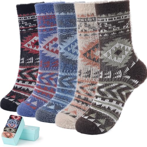 Image of ICEIVY 5 Pair Fuzzy Cozy Socks for Women - Warm Comfy Soft Casual Home Sleep Winter Wool Socks - Gifts for Women
