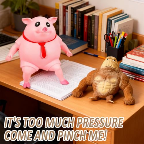 Gorilla Stressabbau Spielzeug und Piggy Squeeze Toy Set – Extrem Dehnbar & Robust, Schweine Quetschspielzeug, Anti-Stress Geschenk für Erwachsene, Lustiges Wut-Spielzeug für Zuhause und Büro