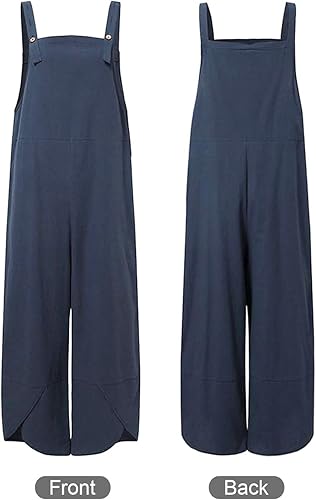 Miniatura 2 de Women's Summer Cotton Linen Baggy Overalls Jumpsuit Casual Loose Fit Rompers with Pockets Adjustable