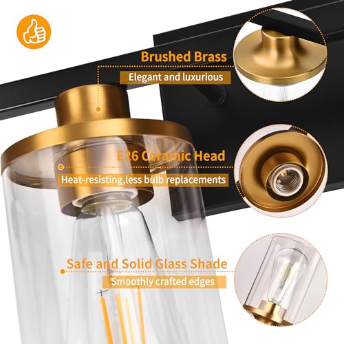 GROWER 2 Lights Bathroom Light Fixtures, Black and Gold Vanity Light - image 3