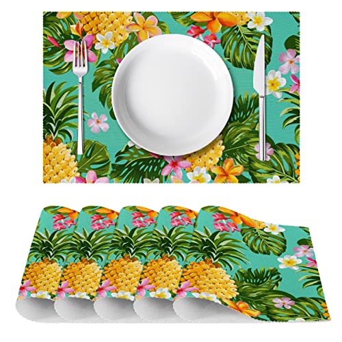 Set de table ananas anti brûlure lot de 6 tapis de table anti dérapants roses
