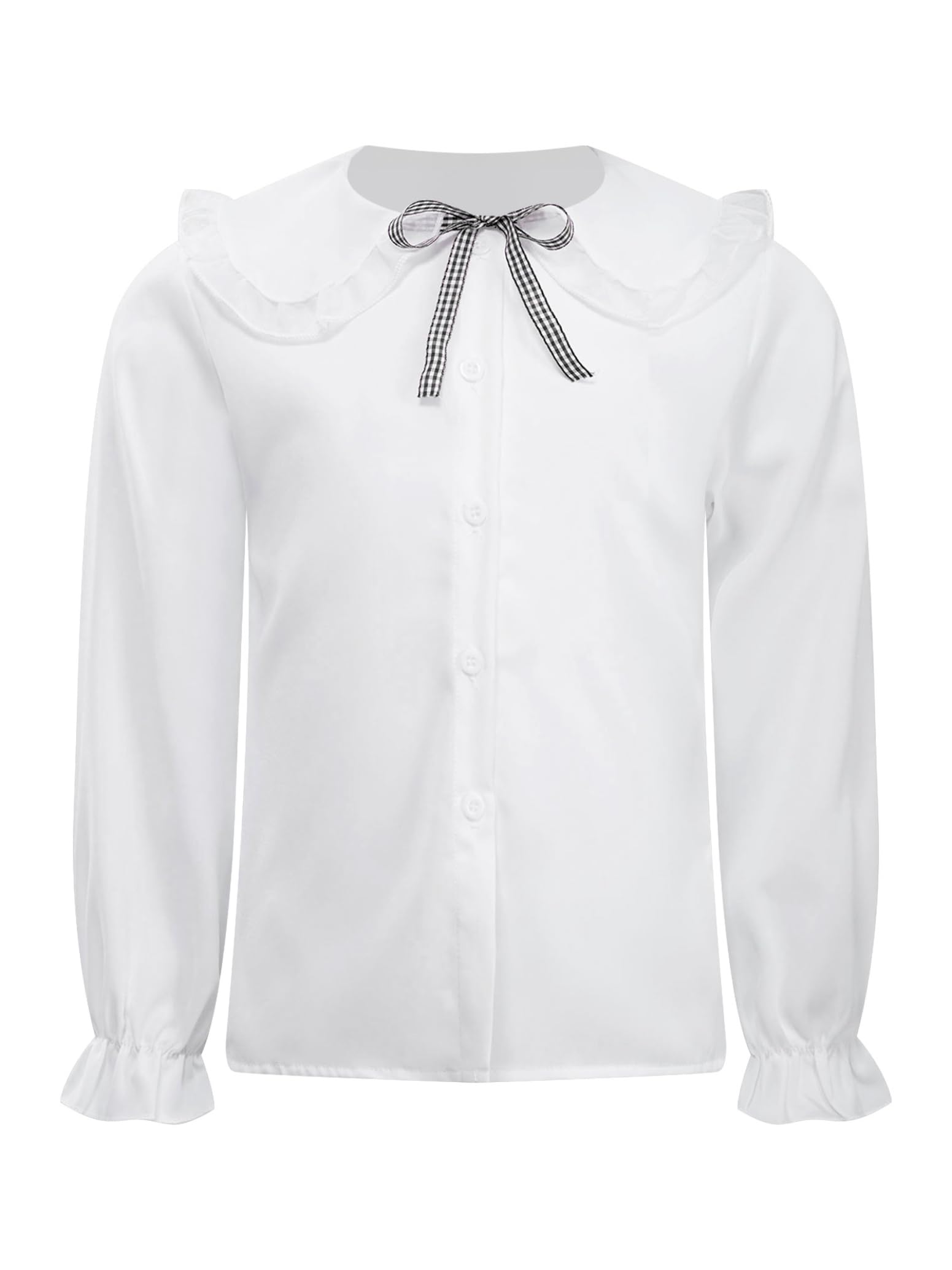 inlzdz Camisa Blanca Manga Larga para Niña Blusa con Botones Camisa Casual Camisa de Pirata con Volantes Blusa Básica Uniforme De Escuela