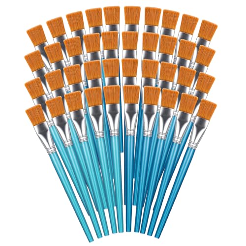 40 Pinceles para Pintura Acrílica Lemecima de Nylon Sintético con Mango de Madera, Set de 40 Piezas, 1 Pulgada