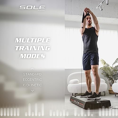 Image of SOLE SRVO Weight Trainer, Resistance Bands and Pushup Stand, Strength Exercise Equipment for Daily at Home Gym Training - Includes 2 Wheels, Motorized Resistance System, Handles, Ropes, a Bar and Mat