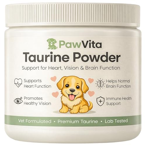 Pawvita Taurine Powder 99.9% Pure Taurine Powder for Dogs Supports Heart Health Vision Skin & Coat Boosts Energy & Daily Wellness Easy to Mix in Food with Dosing Spoon 200 Grams/ 7.05 oz