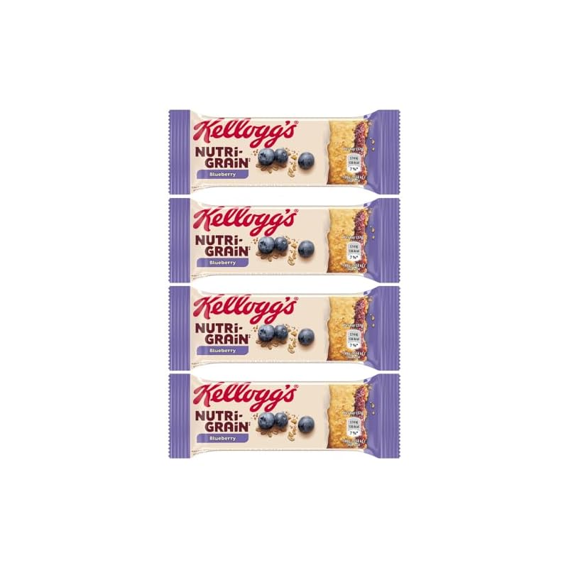 Kelloggs Nutrigrain 37g Bar Blueberry Filling Pack of 4 Vegetarian Cereal Wholegrain Wheat Oat Baked Breakfast Snack Vitamin B Minerals with Welari Thank You Card | (4pack) (148g)