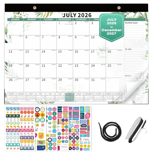 Image of Ospelelf Desk Calendar 2026-2027, Magnetic Fridge Wall Calendar, 18 Month Monthly Large 17 inch X 12 inch Planner Pad with Plastic Cover, Use July 2026 to December 2027 Green Plant