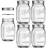 SEWANTA Wide Mouth Mason Jars 16 oz With mason jar lids and Bands, mason jars 16 oz - For Canning, Fermenting, Pickling - Jar Décor - Microwave/Freeze/Dishwasher Safe. (4)